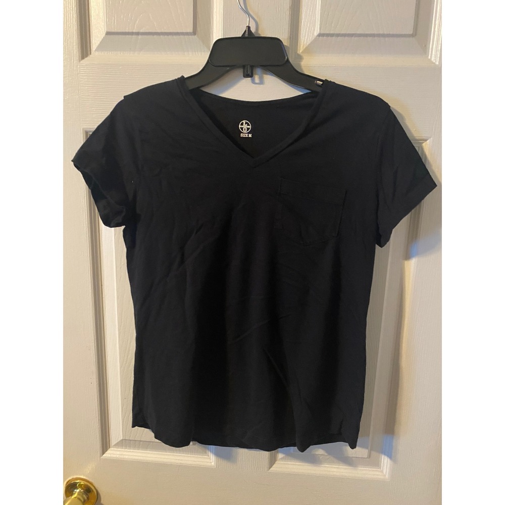 Lincoln Outfitters Womens Black V-Neck Pocket T-Shirt Short Sleeve Size M